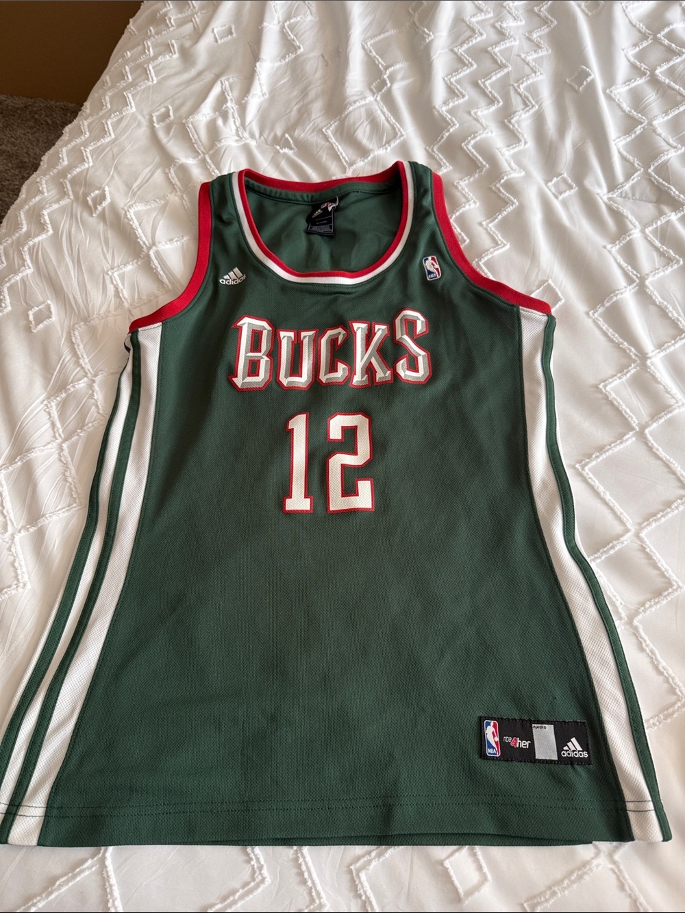 adidas Green Milwaukee Bucks #12 Basketball Jersey with Red Trim